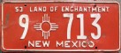 Nummernschilder / Kfz-Kennzeichen USA 1953 1950er New Mexico NM