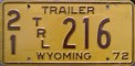 Nummernschilder / Kfz-Kennzeichen USA 1972 1970er Wyoming WY