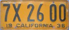 Nummernschilder / Kfz-Kennzeichen USA 1936 1930er california ca
