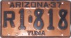 Nummernschilder / Kfz-Kennzeichen USA 1937 1930er Arizona AZ