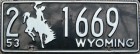 Nummernschilder / Kfz-Kennzeichen USA 1953 1950er Wyoming WY